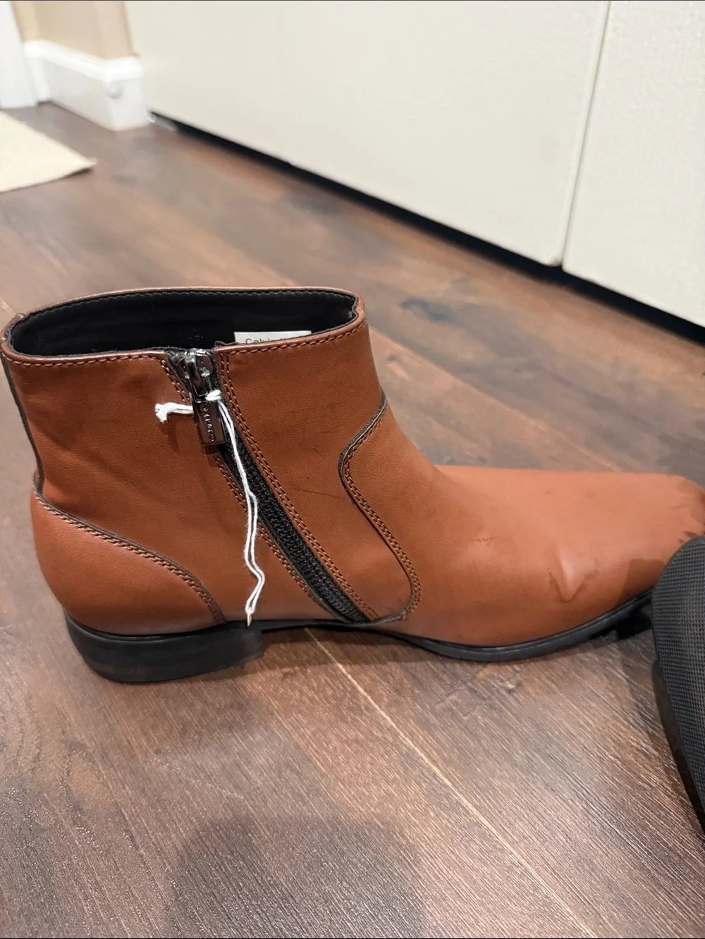 Calvin Klein Men's Brown Leather Beck Ankle Boots - Classic Zip Side Size 8 NWT